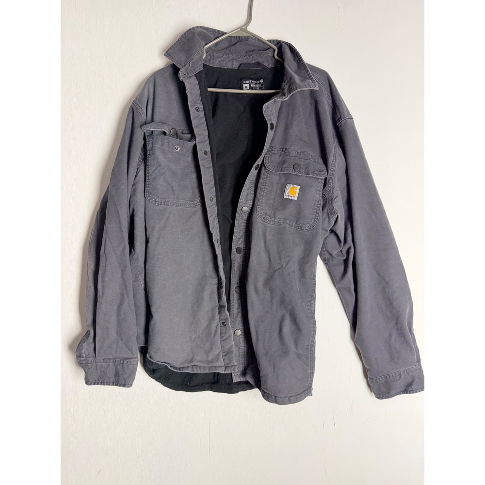 Carhartt Relaxed Fit Fleece Lined Shirt Jacket Gray Canvas Workwear Mens XL